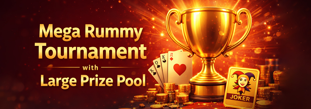 Mega Rummy Tournament Banner with large prize pool